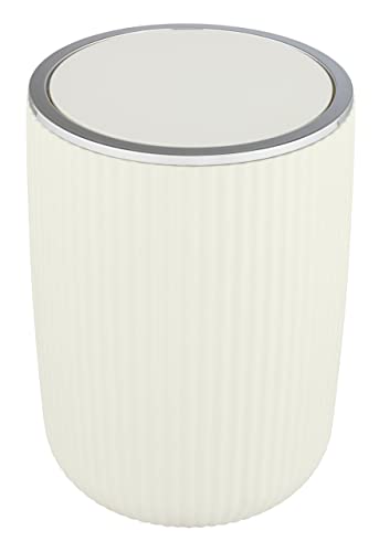 WENKO Secchio con coperchio oscillante Agropoli L crema, 5,5 litri, secchio per bagno con coperchio, pattumiera in plastica di qualità , modellatura plastica e superficie strutturata, Ø 19 x 27 cm