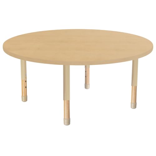 Image of 48 inch x 48 inch Round Kids Classroom Table with Adjustable Chunky Wood Legs