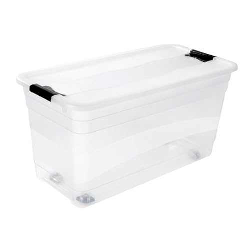 keeeper Aufbewahrungsbox mit Rollen, Deckel und Schiebeverschluss, 79,5 x 39,5 x 41 cm, 83 l, Konrad, Transparent