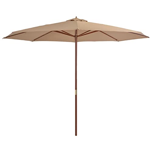 Sombrilla taupe de 350 cm con poste de madera CLSDRZC