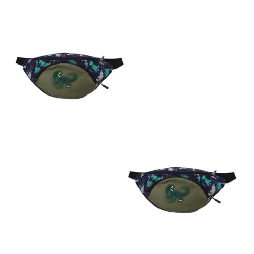 Healeved 2 Piezas Riñonera Infantil Ajustable con Diseño de Dinosaurio Bolsa Cruzada Portátil para Bolso de Cintura Resistente y Duradero Color Verde para Uso Diario y