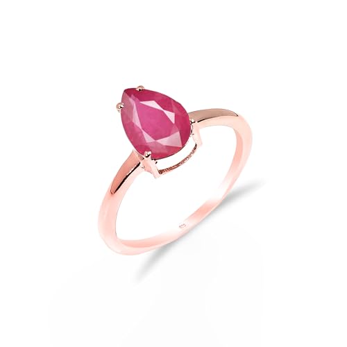 Bague anniversaire mariage rubis naturel poire fait main argent