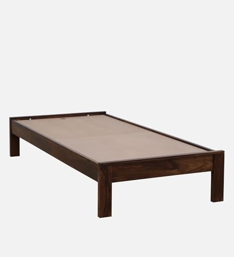 Image of Wood Single Bed Without Storage for Bedroom Home Solid Wood Without Storage Single Palang Cot for Hotels (Single Size, Walnut Finish, 1 Piece)