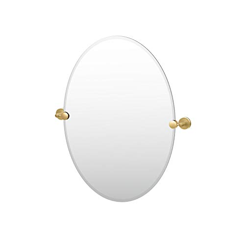 Gatco 4239 Latitude II Frameless Oval Bathroom Vanity Mirror, Wall Mounted, 26.5-Inch H x 21-Inch W, Brushed Brass