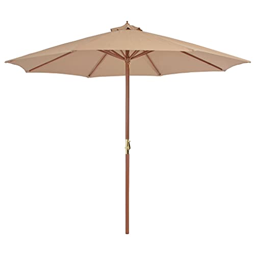 vidaXL Parasol d'Extérieur avec Mât en Bois, Pare-Soleil de Patio, Abri de Soleil, Parasol de Plage Jardin Terrasse Balcon, 300 cm Taupe