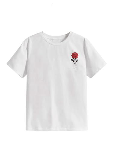 OYOANGLE Boy's Floral Print Short Sleeve T-Shirts Crew Neck Summer Tee Shirts Graphic Tees