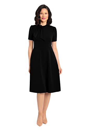 Image of Maggy London Women's Crepe Fabric Flight Attendant Bow Neck Tie Short Sleeve A-line