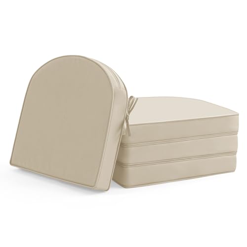 Outdoor Chair Cushions Set of 4: Waterproof & Fade Resistant Patio Furniture Cushions - 19 x 19 x 2 Inch Non Slip Round Corner Seat Cushion Pads with Removable Cover for Garden Yard Lawn, Cream