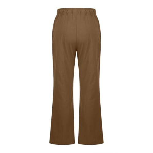 Womens Linen Pants Summer Boho Drawstring Elastic High Waist Loose Wide Leg Trousers with Pockets4