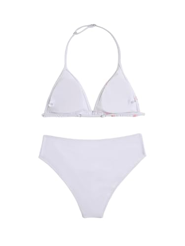 Image of RoseSeek Girl's Tie Dye Smocked 2 Piece Swimwear Sets Backless Halter Bikini Cute Brief Bathing Suit