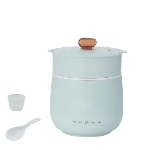 YAKINO 1.6L 多機能炊飯器 ミニサイズ炊飯器 お粥調理/電気シチューポットに最適 110V電源 ノンスティック内釜構造 ヘルシー炊飯機能 スープポット/スパイス蒸しご飯 小型家庭用調理器具 (ブルー,蒸し器付き)