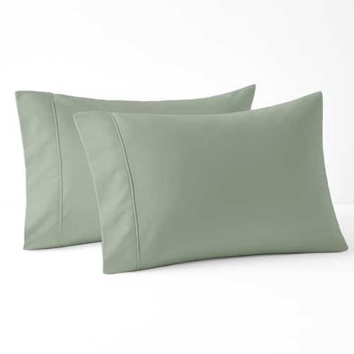 Pizuna 100% Cotton Pillow Cases Queen Size Set of 2 Luxury 800 Thread Count Sateen Weave Thick Hotel Quality Envelope Closure Pillow Covers Fits Standard/Queen Pillows - Sea Foam