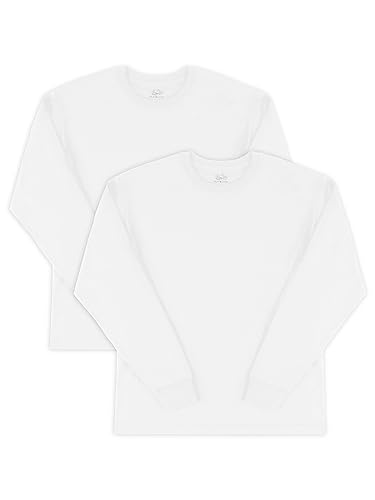 Fruit of the Loom Men's Eversoft Cotton T Shirts, Breathable & Moisture Wicking with Odor Control, Sizes S-4X, Long Sleeve-White Ice