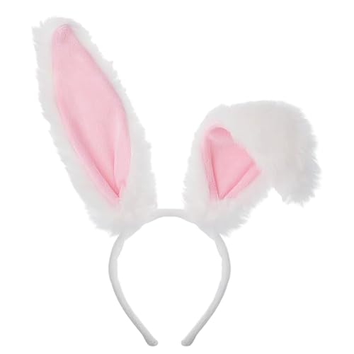 KBSICWO Bunny Ears Headband Cute Easter Plush Rabbit Ears Hairbands Cosplay Costume Fancy Dress Up Accessories for Party Masquerade Animal Theme Party White&Pink