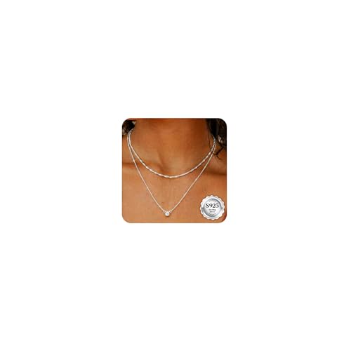 ORAZIO 2 Piezas Cadena Plata Mujer Gargantilla Cadenas De Plata Colgante Mujer Collar Plata De Ley 925 Mujer Collares Joyas