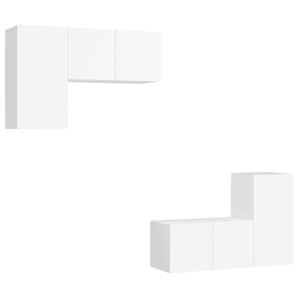 4-TLG. TV-Schrank-Set Weiß Holzwerkstoff, Hängend, Modernes Media-Center für Wohnzimmer, Schlafzimmer, Viel Stauraum, 30x30x60 cm