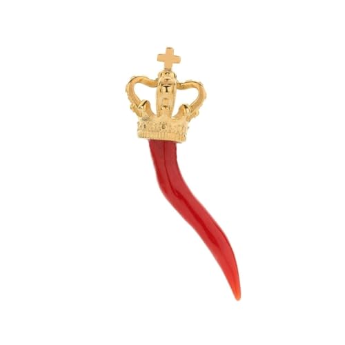 ✅ Spilla realizzata in argento 925 con finitura dorata raffigurante una corona reale, simbolo di potere, autorità e protezione. Alla base, un cornetto in corallo rosso naturale del Mediterraneo, elemento scaramantico della tradizione napoletana. Ideale da indossare su giacche o cappotti, dona un tocco personale e legato alle proprie radici. Un accessorio elegante, ricco di significato e perfetto per chi apprezza i dettagli e la storia dietro ogni oggetto.
