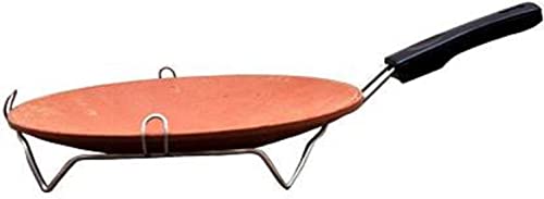 Onlinch Earthen Products Clay Chapati Tawa Indian Handmade Roti Tawa with Handle for Kitchen Use Traditional Mitti Tawa, Handmade Kitchen Utensils Brown