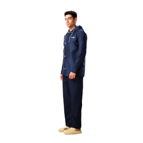 Image of ZEEL Rain Coat For Men with Adjustable Hood, Polyester Waterproof Full Sleeves Raincoat, Top and Bottom Set Rainwear, Front Zip with Flap, Lightweight Raincoat (EWF74, Blue, L)