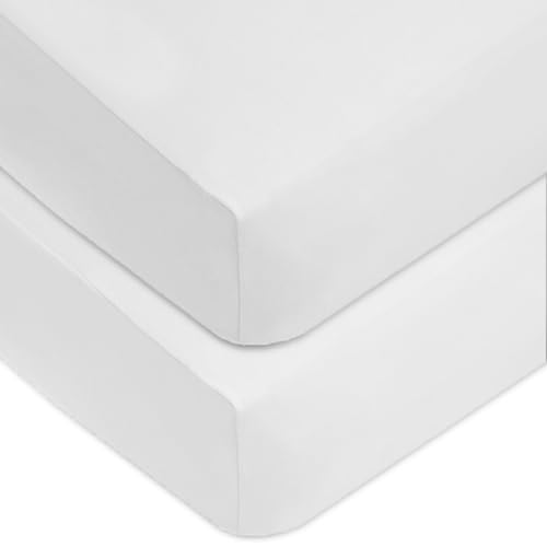 Image of American Baby Company 2 Pack 100% Natural Cotton Fitted Mini Crib Sheets 38 inch x 24 inch - Soft & Breathable Small Nesting Portable Sheets, Fits Pack N Play Mattresses, Snow White, for Boys & Girls
