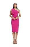 Dress the Population Women's Tiffany Asymmetrical Bow Neckline Bodycon MIDI Dress, Bright Fuchsia, Large