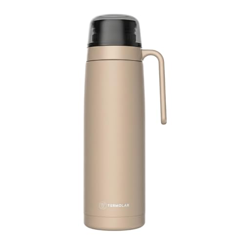 TERMOLAR - Termo R-EVOLUTION 1L con Pico Cebador para Mate y Asa | Termo Acero Inoxidable 304 | Retención Térmica 20H Calor / 36H Frío | Botella Aislante de Viaje Premium para Café o Té (Arena)