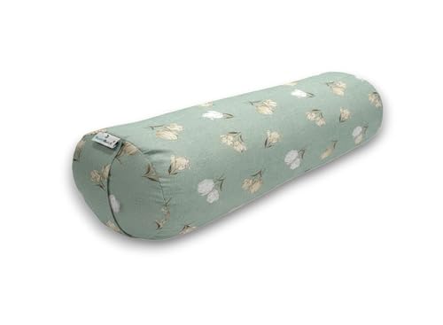Image of Buckwheat Hulls Round Bolster Pillow | Body Positioner | Cotton Material | Reduced Stress on Spine, Neck Pain Relief | Effective Support for Side and Back Sleepers | Pistachio