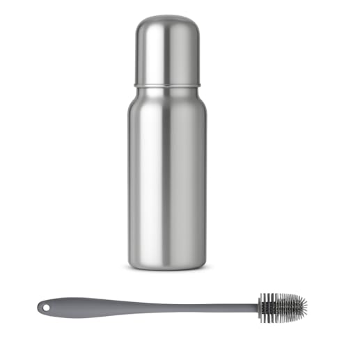 Image of Shark Doo Doo Stainless Steel Bottle for Babies (0-12 Months) - 150ml with Silicone Cleaning Brush (Combo Pack) | BPA Free