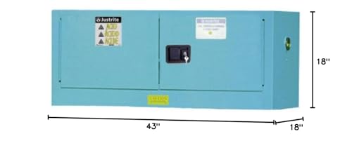 Image of Justrite Acid Corrosive Storage Cabinet - 12 Gallon 2 Door Self Close Chemical Storage Cabinet with Removable Polyethelene Trays - 18 inch x 18 inch x 43 inch - Made in The USA - Light Blue - 891322