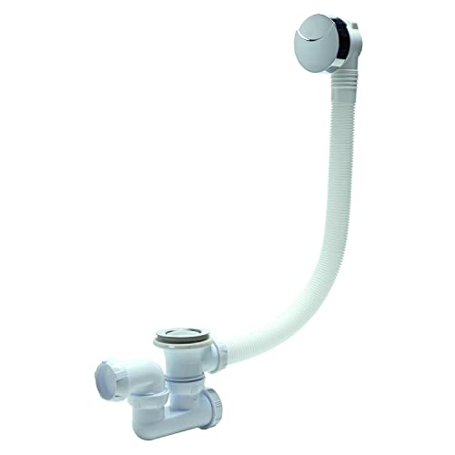 Wirquin 30723172 Ensemble compet vidage de baignoire L700 avec siphon orientable, clapet rentrant en laiton et commande à câble en ABS chromé, blanc