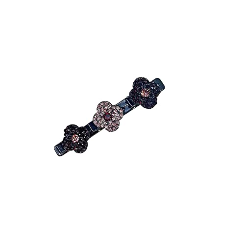 1PCS Sparkling Crystal Stone Braided Hair Clips, Braided Hair Clips for Women, Rhinestone Hair Clips for Thick Hair, Flower Hair Clip with 3 Small Clips, Hair Barrettes for Women Girls Styling