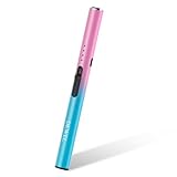 DEWEL 電子ライター 充電式 USB キャンドル 無炎 ガス不要 防風 USBライター 風に強い 安全ロック付き キャンドル 花火 お線香 アウトドア バーベキュー 小型 スリム (ピンクブルー)