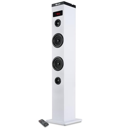 Bmi Enceinte Colonne Tour de Son Bluetooth 50W NGS SKYCHARM avec Télécommande, Entrée Optique, USB, Radio FM et AUX in - White