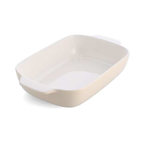 KitchenAid Stoneware Plat à Four Rectangulaire Antiadhésif en Céramique avec Couvercle en Bambou, 32 cm/3,8L, sans PFAS, Gain de Place, Va au four jusqu'à 260°C, Va au Lave-Vaisselle, Amande Crème