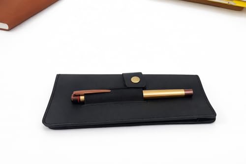 Image of Distressed Leather Checkbook Cover with Pen Holder - Handmade Executive Checkbook Wallet for Men, Women, Slim and Stylish Organizer (Black)