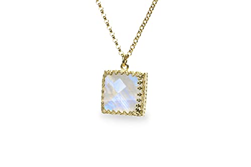 Collier pierre de lune carré et pendentif en pierre d'or pour femme