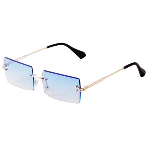 SORVINO Rimless Rectangle Sunglasses for Women Men Trendy Fashion Sheer Pink,Blue Tinted Lens Frameless Glasses