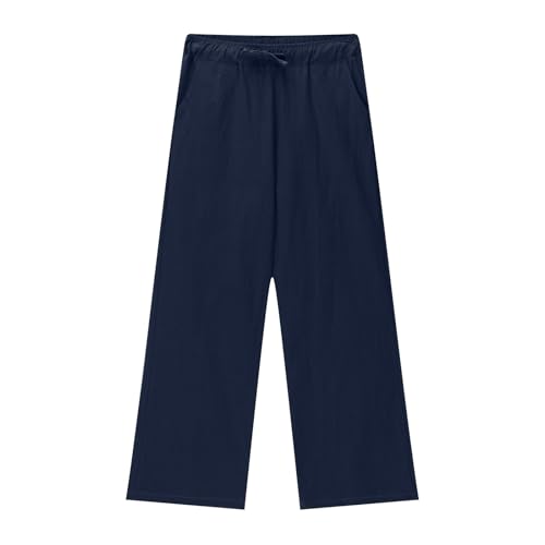 BILIKEYU Boys Girls Cotton Linen Pants Pull on Elastic Waist Baggy Wide Leg Casual Sweatpants with Pockets 4 to3