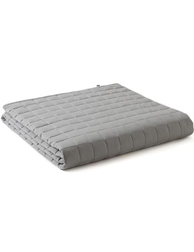 YnM Exclusive Weighted Blanket, Soothing Cotton, Smallest Compartments with Glass Beads, Bed Blanket for One Person of 140lbs, Ideal for Twin/Full Bed (48x72 Inches, 15 Pounds, Light Grey)