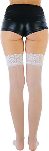 Image of ToBeInStyle Women's Wide Floral Lace Fishnet Thigh Hi Stockings