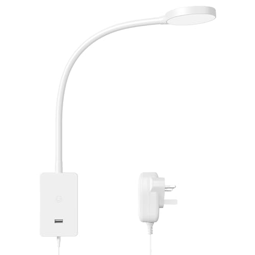 ENUOTEK Touch Dimmable LED Wall Reading Lamp for Bedroom, Wall Mounted Flexible Bedside Light with 5V2A USB Output Port, 4 Brightness Levels, 120° Wide Angle Neutral White Lighting 4000K