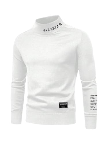 SHENHE Men's Sweatshirt Letter Print Mock Neck Long Sleeve Casual Pullover Sweatshirts Top