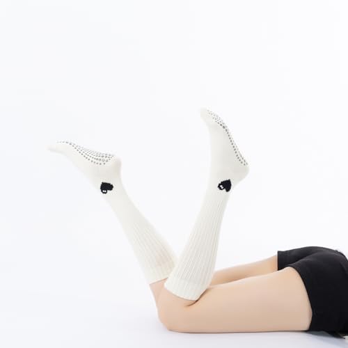 Image of Verdancy Yoga Pilates Socks with Grips for Women Ribbed Knee Highs Non Slip Cushioned Over the Calf Socks for Barre Ballet