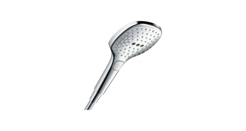 ducha de mano, alcachofa de ducha con 3 tipos de chorro, cabezal de ducha rectangular (⌀ 120 mm), con sistema antical, cromo