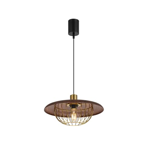 智光電気 ペンダントライト ウォールナット調 木目調 吊り下げ照明 スチール製 E26口金 4W 60形相当 暖色 LEDエジソン電球付き ダイニング 食卓 レストラン モダン ヴィンテージ風（直径35cm）