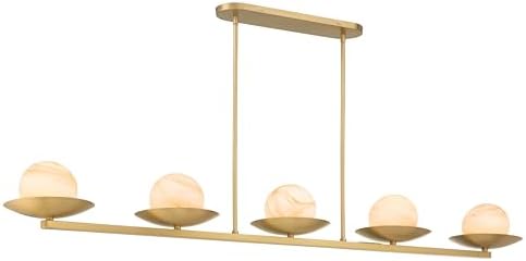 Minka-Lavery Olenne 64" 5-Light Linear Chandelier - Legacy Brass with Etched Amber Swirl Glass (Bulb Not Included)
