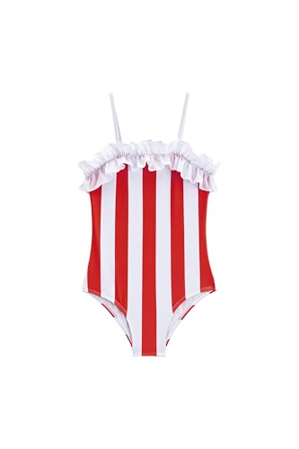 LIZENS Girls Swimwear One Piece Striped 2-12Years Ruffle Trim Flounce Beach Bathing Suit for Kids