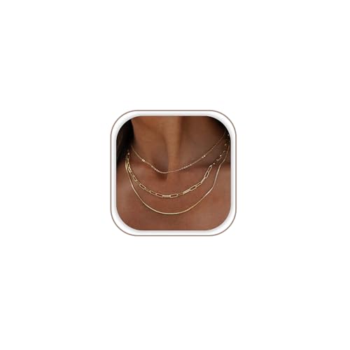 Image of Freekiss Layered Necklace Set for Women Stackable | Herringbone Snake Cuban Rope Chain, Dainty Choker, Layered Stackable, Non Tarnish, Hypoallergenic, Adjustable 14-18.5 inch