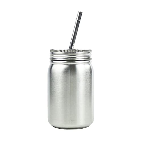 SiaBiced Jar Vaso Taza con Tapa Pajilla Aislante Acero Inoxidable Reutilizable para Bebidas Calientes Frías Adecuado para Oficina Viajes Actividades al