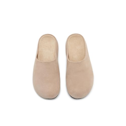 Image of Women's Suede Clogs Round Toe Print Leather Mules Cork Footbed Clog with Arch Support Comfort Casual Slip-on Fall Shoes